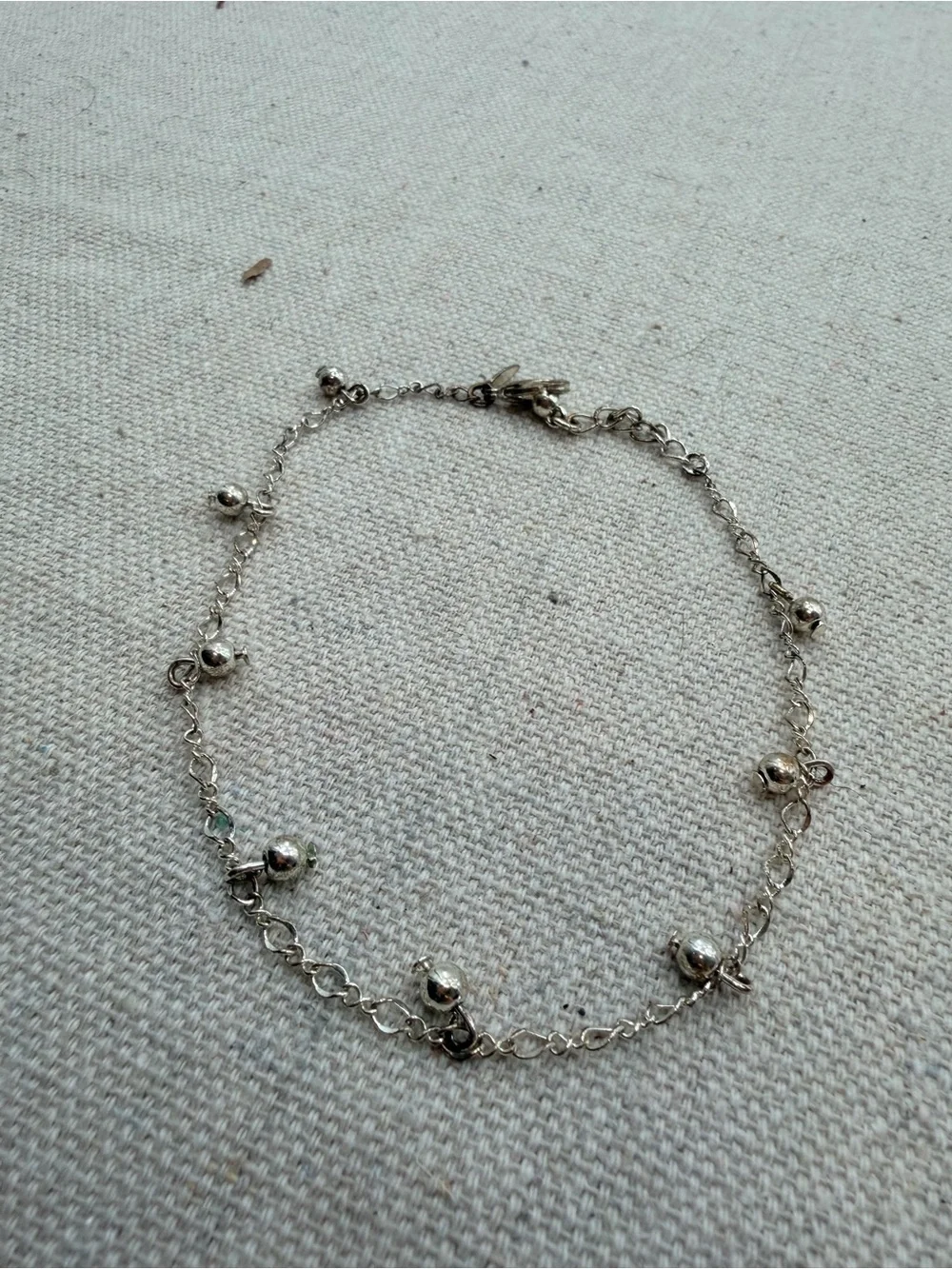 Sterling-Tone Bead Charm Bracelet in Silver
